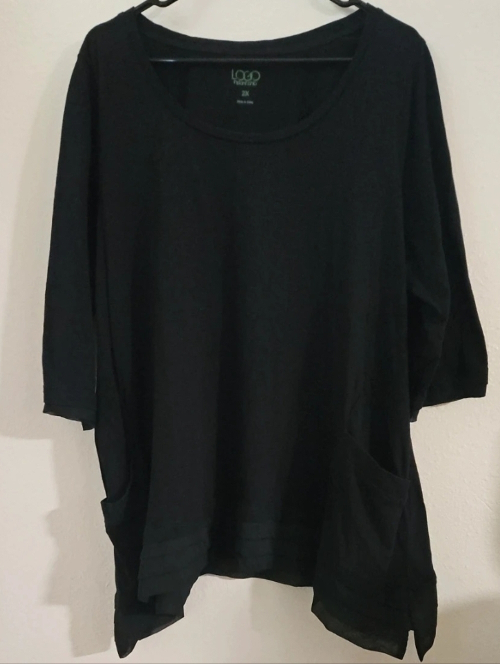 LOGO by Lori Goldstein 2X Black Tunic 100% Cotton Instant Chic Pockets